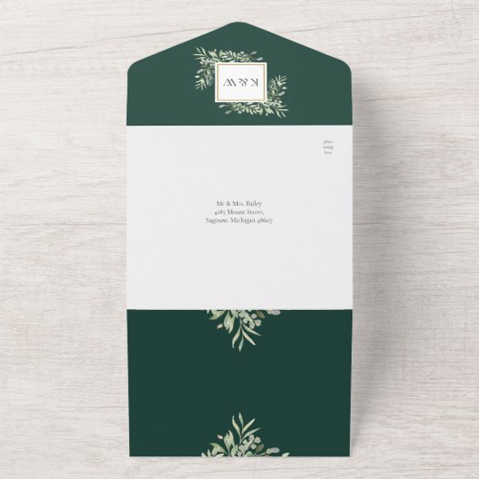 Invitation Tout En Un Emerald Greenery Floral QR Code Mariage (Dehors)