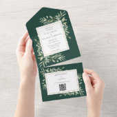 Invitation Tout En Un Emerald Greenery Floral QR Code Mariage (Déchirure)