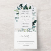 Invitation Tout En Un Emerald Greenery Gold Leaf Mariage tout en un (À l'intérieur)