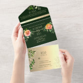 Invitation Tout En Un Emerald Peach Rose Floral Mariage (Déchirure)