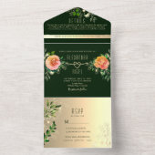 Invitation Tout En Un Emerald Peach Rose Floral Mariage (À l'intérieur)