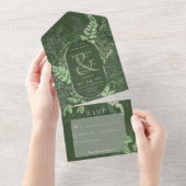 Invitation Tout En Un Émeraude de feuillage vert de fougère rustique Pas (Déchirure)