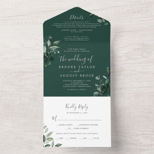 Invitation Tout En Un Émeraude | Mariage Détails verts (À l'intérieur)