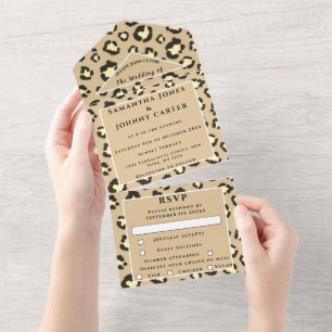 Invitation Tout En Un Empreinte de léopard Cheetah Brown Safari Mariage 