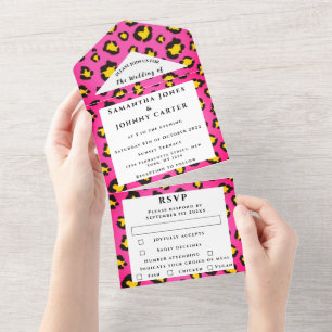 Invitation Tout En Un Empreinte de léopard Cheetah Pink Safari Mariage a