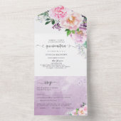 Invitation Tout En Un en espagnol, Élégant Fleurs Violettes Quinceañera  (À l'intérieur)