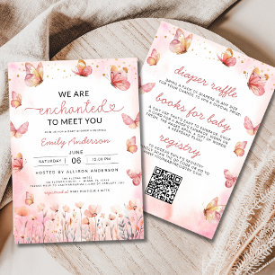 Invitation Tout en un Enchanted Girl Baby shower papillon