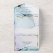 Invitation Tout En Un Encre Abstrait Indigo Lavande Aquamarine (Dehors)