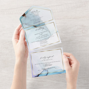 Invitation Tout En Un Encre Abstraite Indigo Lavender Aquamarine