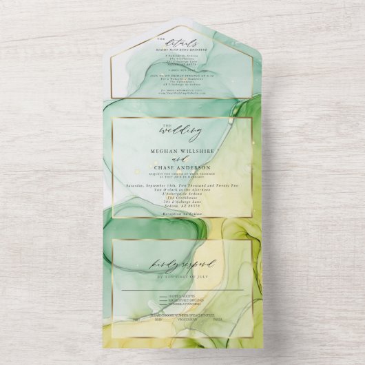 Invitation Tout En Un Encre Abstraite Moderne Jaune Citron Vert (À l'intérieur)