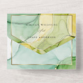 Invitation Tout En Un Encre Abstraite Moderne Jaune Citron Vert (Verso)