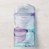 Invitation Tout En Un Encre Abstraite Violet Aqua (À l'intérieur)