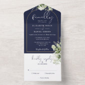 Invitation Tout En Un Enfin Arc d'or Marine Blue Greenery Mariage (À l'intérieur)
