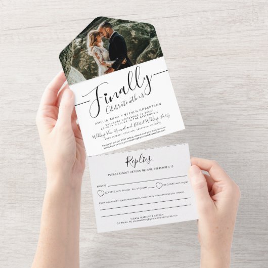 Invitation Tout En Un Enfin célébrer photo mono mariage tardif (Déchirure)