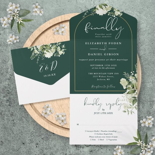 Invitation Tout En Un Enfin Emerald Green Gold Arch Mariage