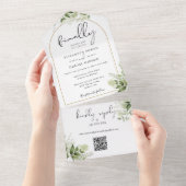Invitation Tout En Un Enfin Mariage Arche Verte Florale Code QR Mariage (Déchirure)