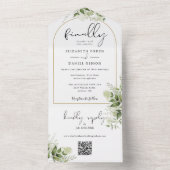 Invitation Tout En Un Enfin Mariage Arche Verte Florale Code QR Mariage (À l'intérieur)
