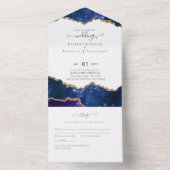 Invitation Tout En Un Ensemble de mariage Sublime Agate Bleu Or (À l'intérieur)