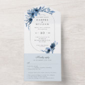 Invitation Tout En Un Enveloppe florale bleu aquarelle mariage triplé (À l'intérieur)