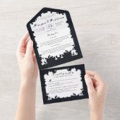 Invitation Tout En Un Enveloppe mariage victorienne bleu foncé (Déchirure)