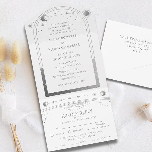 Invitation Tout En Un Espace astronomique mystique en argent blanc Sun M