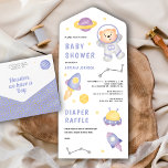 Invitation Tout En Un Espace Teddy Bear Cute Astronaut Baby shower<br><div class="desc">Éblouissez vos invités avec cet invitation de baby shower à thème spatial moderne avec un mignon ours en peluche en costume astronaute et typographie moderne avec carte de tirage de couche détachable. Ajoutez simplement les détails de votre événement sur ce modèle facile à utiliser pour en faire une invitation unique....</div>