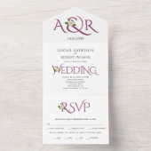 Invitation Tout En Un Esperluette violet Cassis avec mariage rose blanc (À l'intérieur)