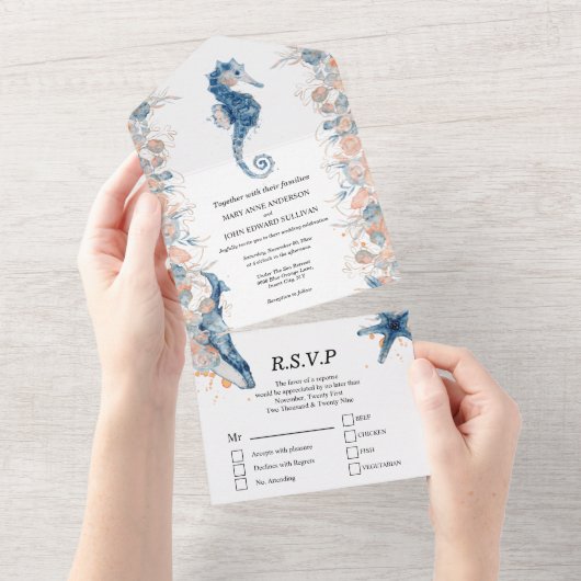 Invitation Tout En Un Estarfish bleu orange rose (Déchirure)