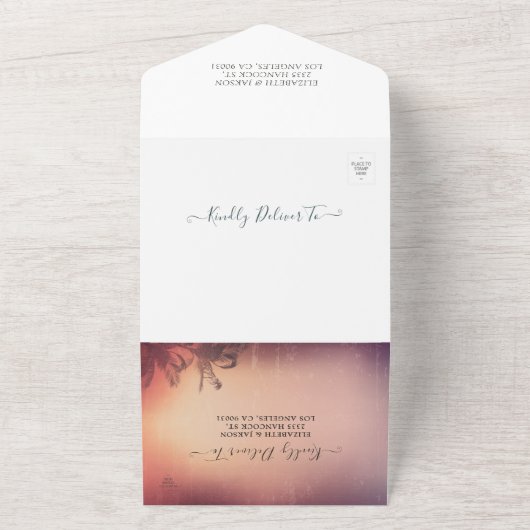 Invitation Tout En Un Été Plage Palm Arbre Chaîne Lumières Mariage RSVP (Dehors)