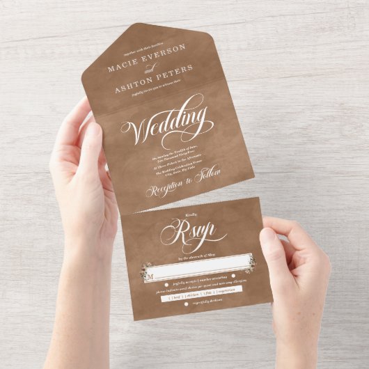 Invitation Tout En Un Ethereal Elegance Clay Ember Mariage Aquarelle (Déchirure)