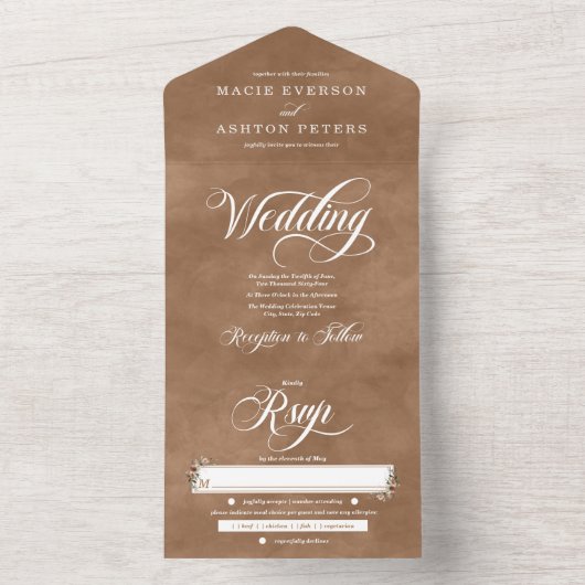 Invitation Tout En Un Ethereal Elegance Clay Ember Mariage Aquarelle (À l'intérieur)