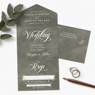 Invitation Tout En Un Ethereal Elegance Sage Whisper Mariage d'aquarelle