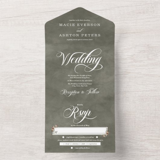 Invitation Tout En Un Ethereal Elegance Sage Whisper Mariage d'aquarelle (À l'intérieur)