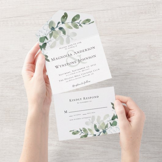 Invitation Tout En Un Eucalyptus Ampersand Chic Mariage (Déchirure)