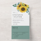 Invitation Tout En Un Eucalyptus aquarelle et Mariage de tournesols (À l'intérieur)