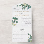 Invitation Tout En Un Eucalyptus Aquarelle Feuille or Mariage (À l'intérieur)