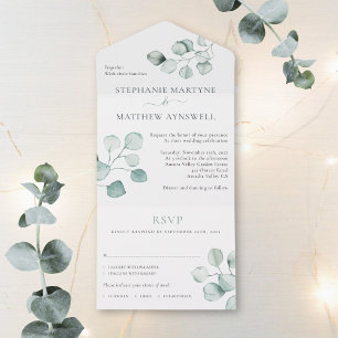 Invitation Tout En Un Eucalyptus Aquarelle Foliage Mariage botanique