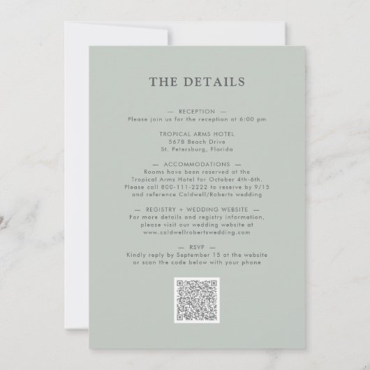 Invitation Tout en un Eucalyptus Botanique Mariage Sage (Dos)