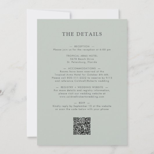 Invitation Tout en un Eucalyptus Botanique Mariage Sage (Dos)