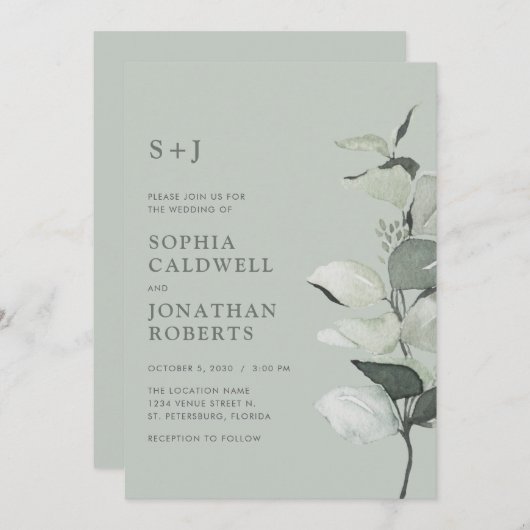 Invitation Tout en un Eucalyptus Botanique Mariage Sage (Devant / Derrière)