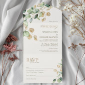 Invitation Tout En Un Eucalyptus Botanique Verdure & Mariage Gold Chic