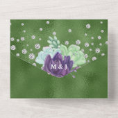 Invitation Tout En Un Eucalyptus cactus émeraude violet shimmer mariage (Verso)