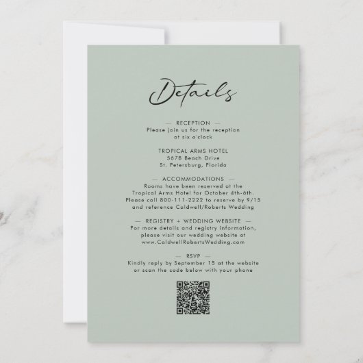 Invitation Tout en un Eucalyptus Calligraphie Sage Mariage (Dos)