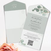 Invitation Tout En Un Eucalyptus Elegant Aquarelle Foliage QR Code