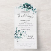 Invitation Tout En Un Eucalyptus Feuille verdure Turquoise Mariage de fe (À l'intérieur)