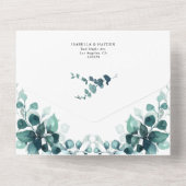 Invitation Tout En Un Eucalyptus Feuille verdure Turquoise Mariage de fe (Verso)
