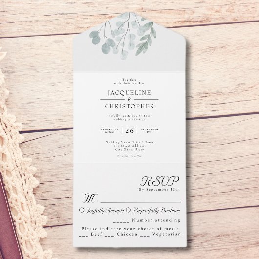 Invitation Tout En Un Eucalyptus Floral Aquarelle Mariage rustique