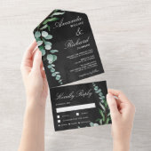 Invitation Tout En Un Éucalyptus Folithe Charcoal Grey Mariage (Déchirure)