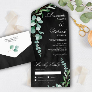 Invitation Tout En Un Éucalyptus Folithe Charcoal Grey Mariage