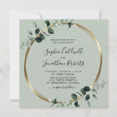 Invitation Tout en un Eucalyptus Gold Sage Carré Mariage (Devant)